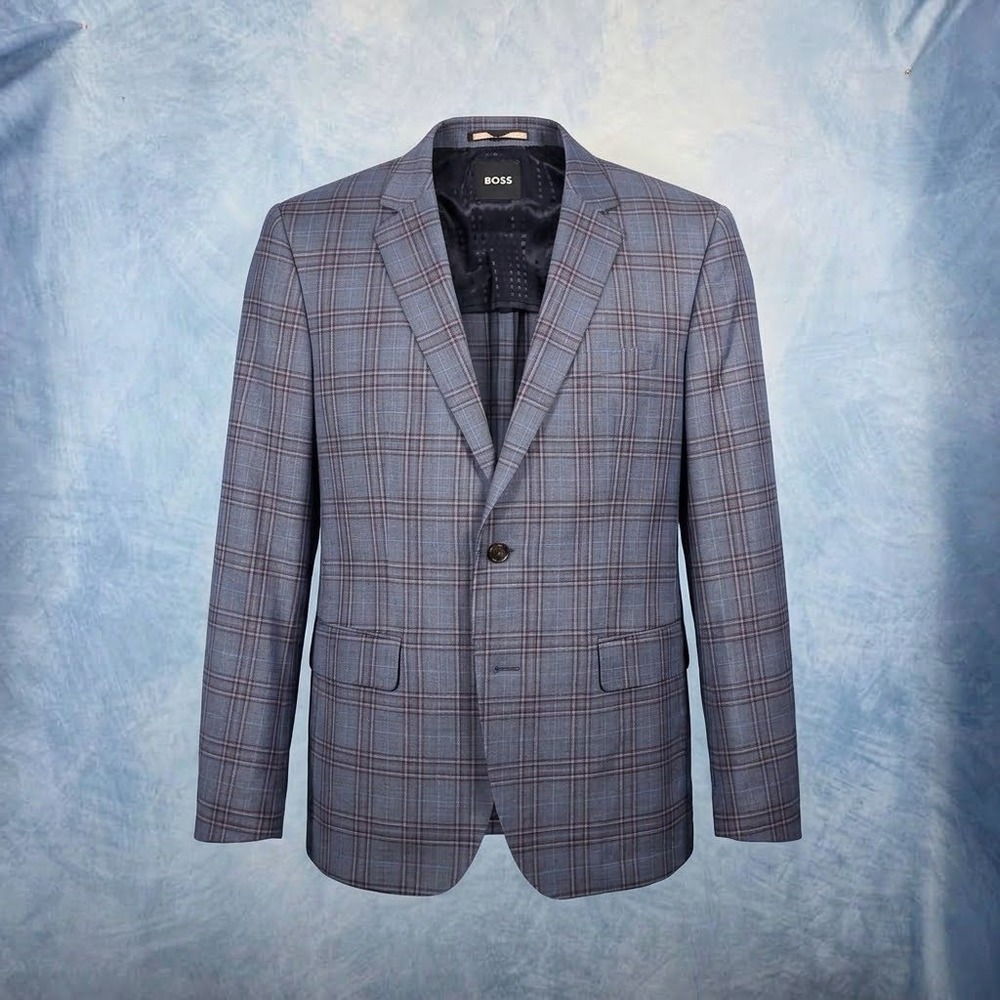NWT BOSS Hugo Boss H-Hutson-222 Mens 44R Blazer SlimFit Italian Wool Plaid Sport